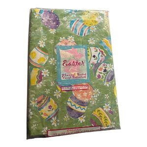 Vintage Town & Country Living Easter Egg Vinyl Oblong Tablecloth 52” X 70” *New